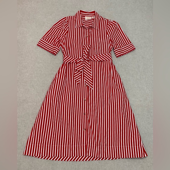 Anthropologie Dresses & Skirts - Anthropologie Maeve Kiana Red & White Striped Midi Dress Sz S Button Front